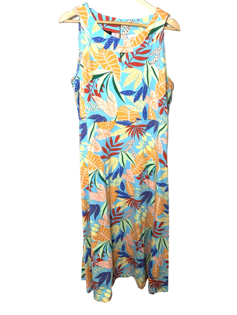 Talbots Womens Size XL Petite Maxi Sleeveless Dress Multi Colored Tropical Leaf